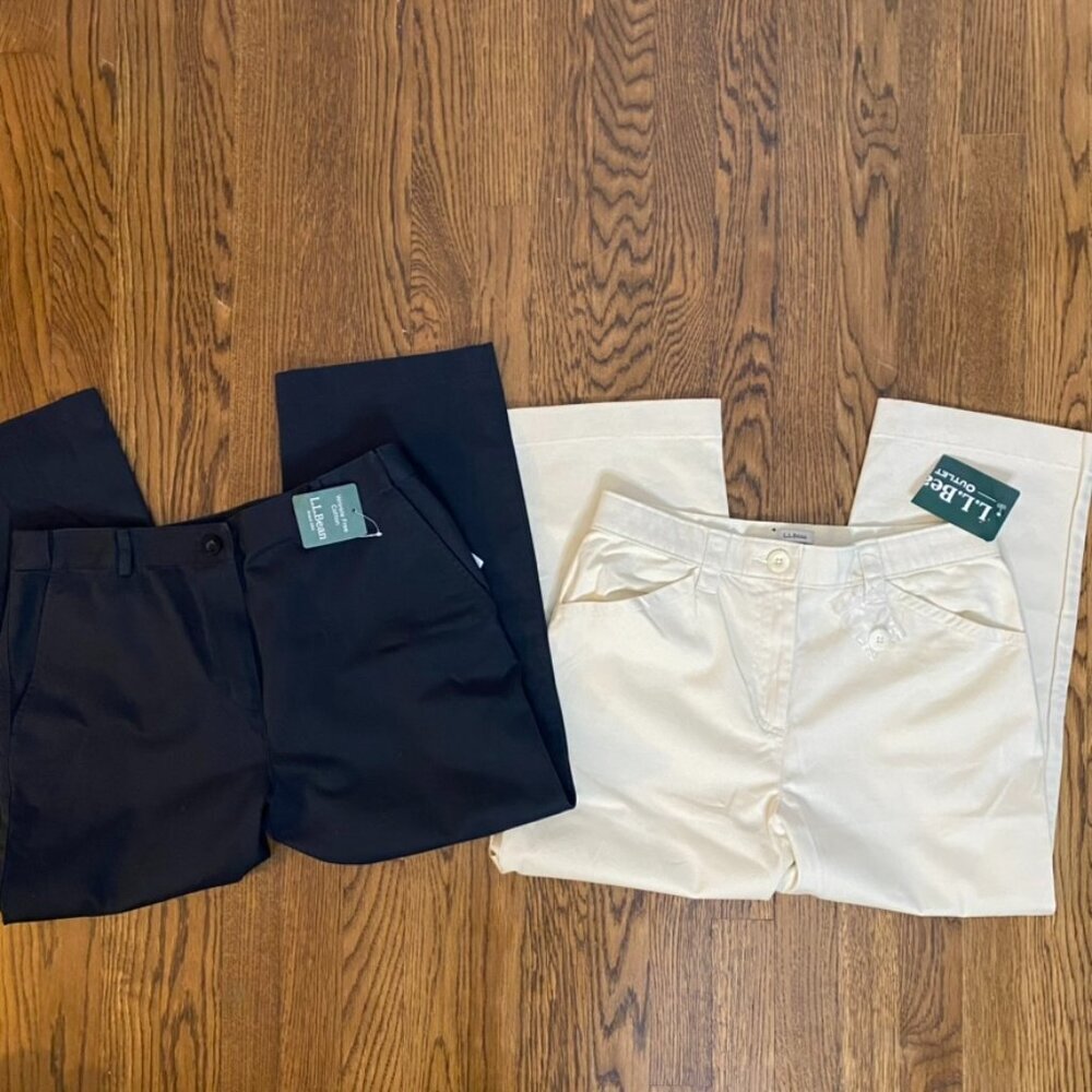 (2) L.L. Bean Classic Fit 10R khaki (Whalebone) and black cropped pants Bayside